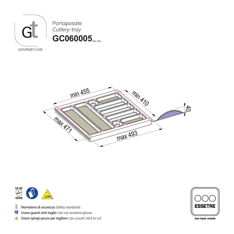 Portaposate GOURMET-LINE in faggio per cassetto base 600 mm