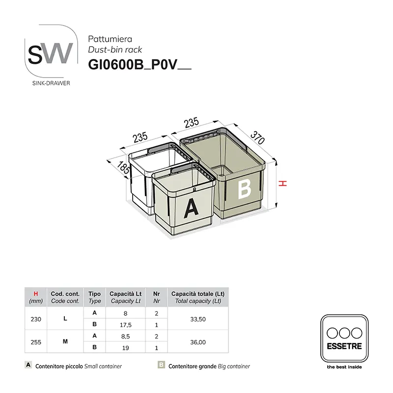 Pattumiera SINK-DRAWER per cestone sottolavello