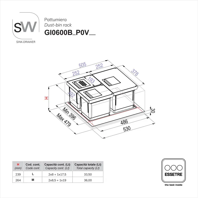 Pattumiera SINK-DRAWER per cestone sottolavello