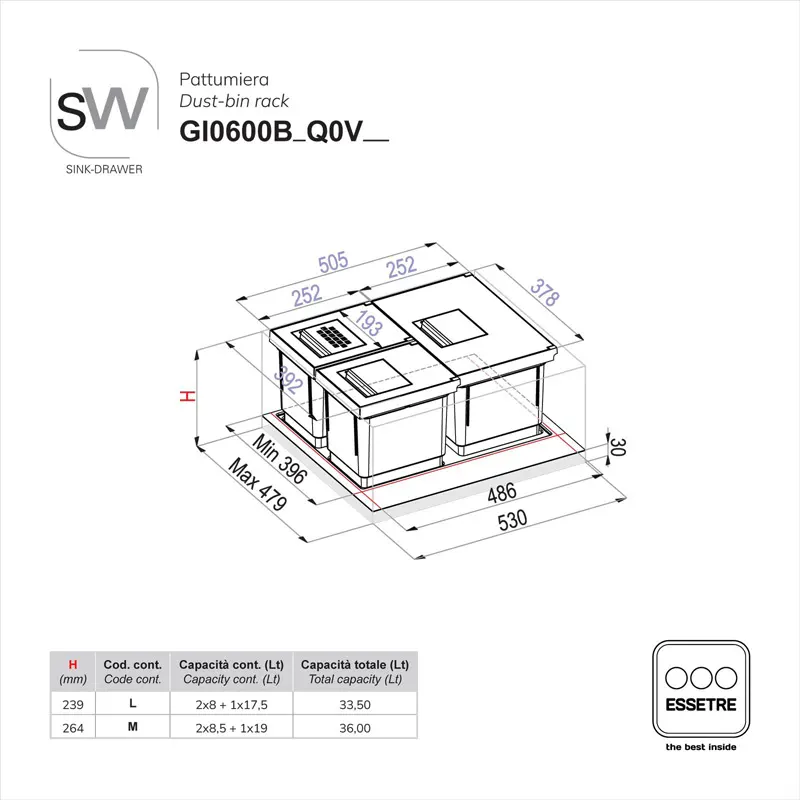 Pattumiera SINK-DRAWER per cestone sottolavello
