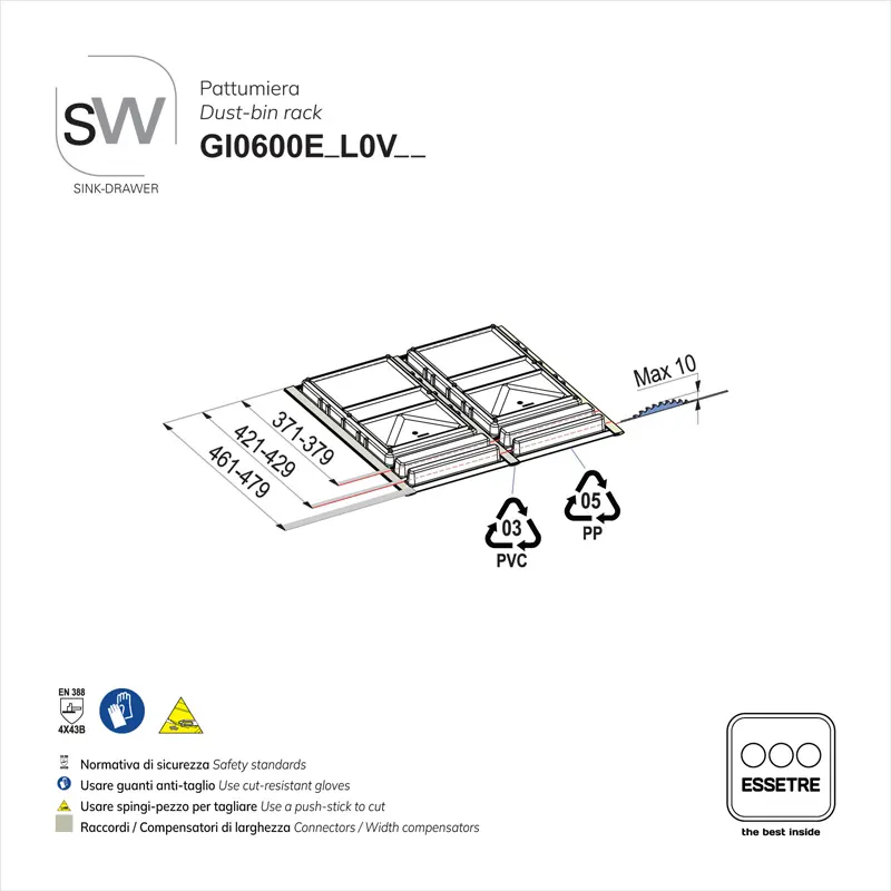 Pattumiera BIO BASIC ECO in PLASTICA per cestone base 600 mm
