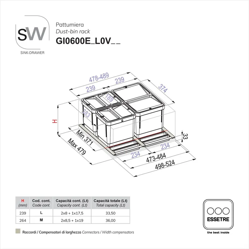 Pattumiera BIO BASIC ECO in PLASTICA per cestone base 600 mm