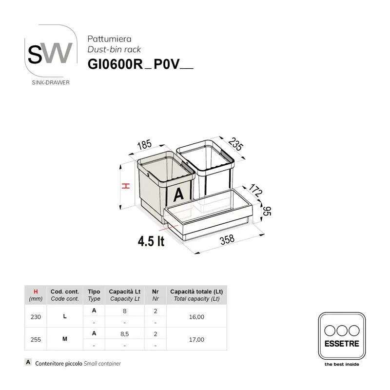 Pattumiera SINK-DRAWER per cestone sottolavello