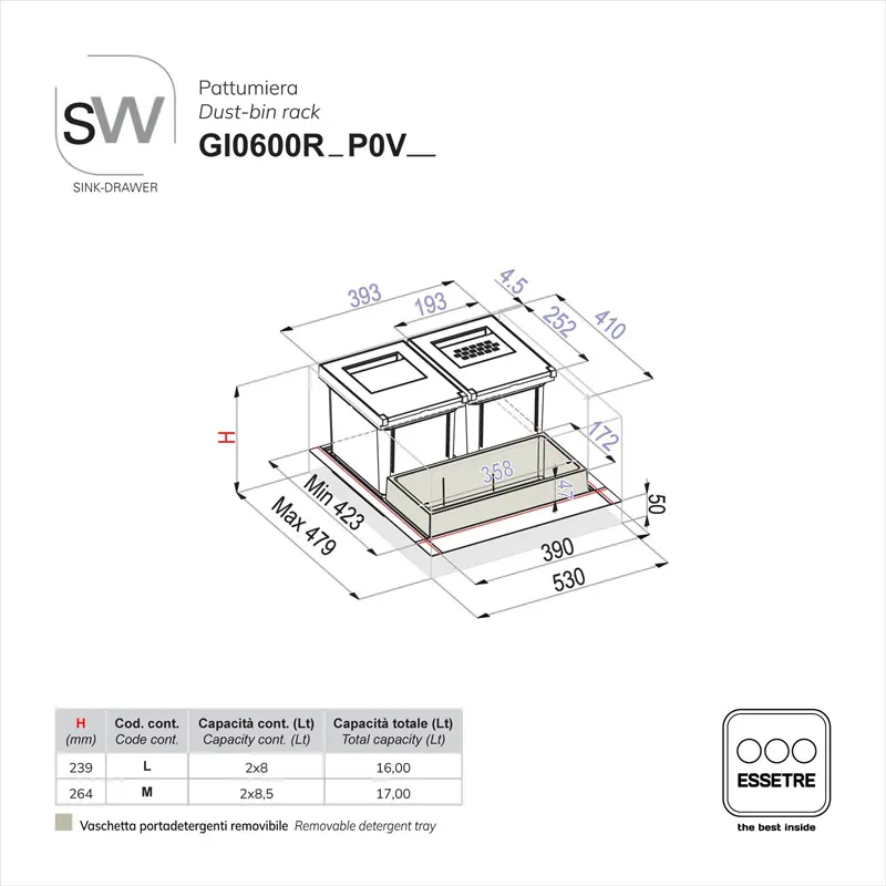 Pattumiera SINK-DRAWER per cestone sottolavello