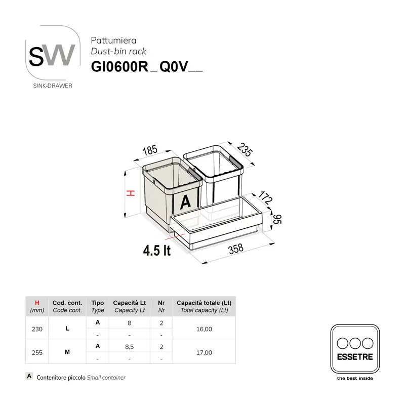 Pattumiera SINK-DRAWER per cestone sottolavello