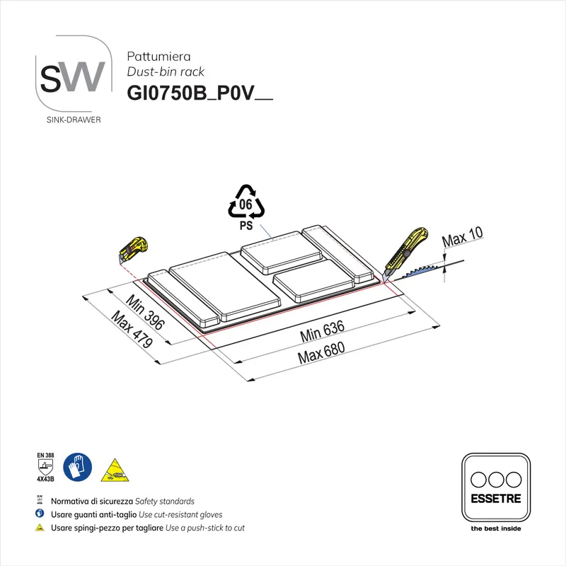 Pattumiera BIO BASIC SUPERIOR della gamma SINK-DRAWER per cestone sottolavello con base 750 mm.