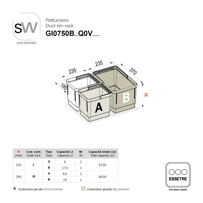 Pattumiera SINK-DRAWER per cestone sottolavello