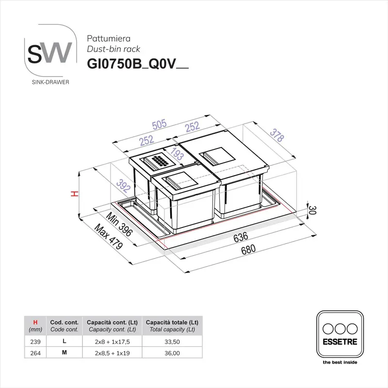 Pattumiera SINK-DRAWER per cestone sottolavello