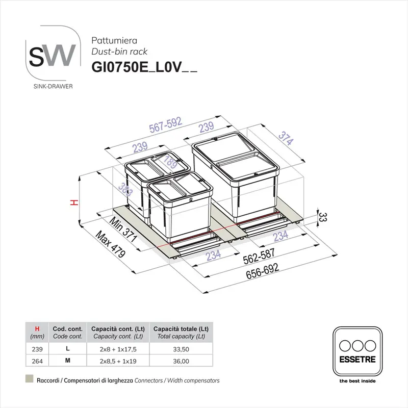 Pattumiera BIO BASIC ECO in PLASTICA per cestone base 750 mm