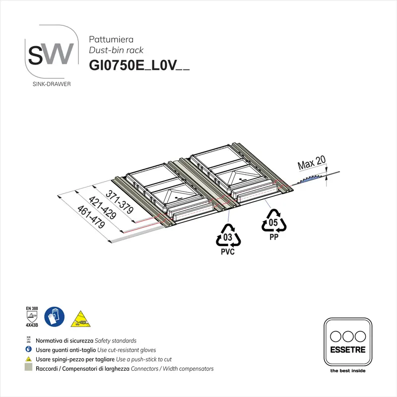 Pattumiera BIO BASIC ECO in PLASTICA per cestone base 750 mm