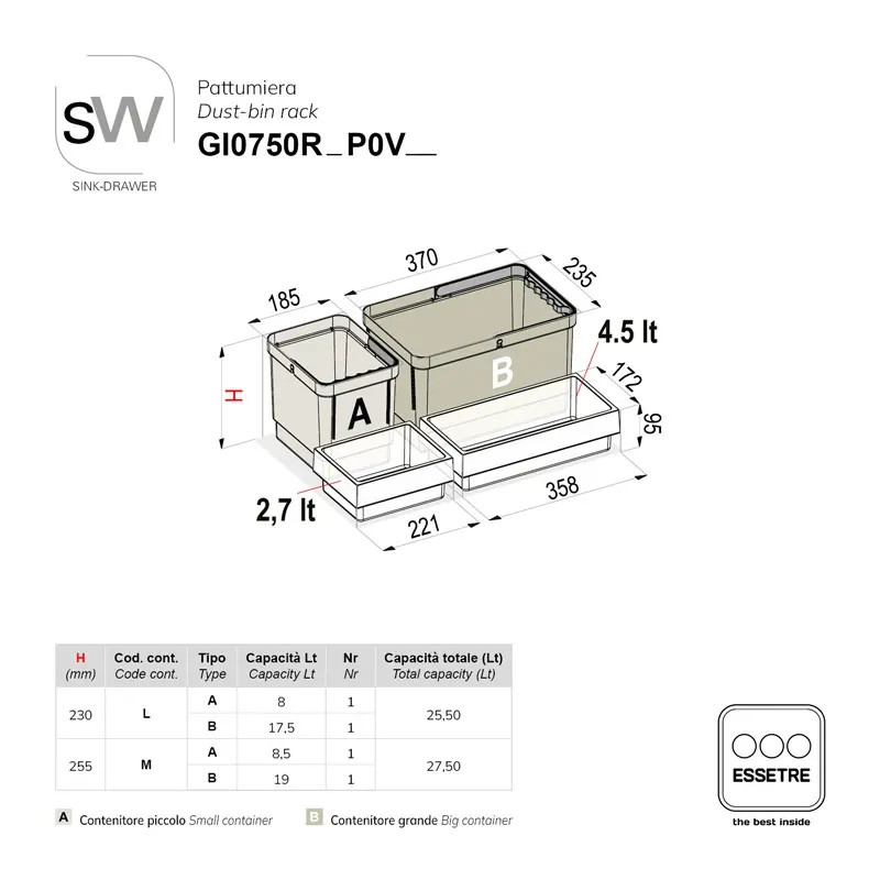 Pattumiera SINK-DRAWER per cestone sottolavello