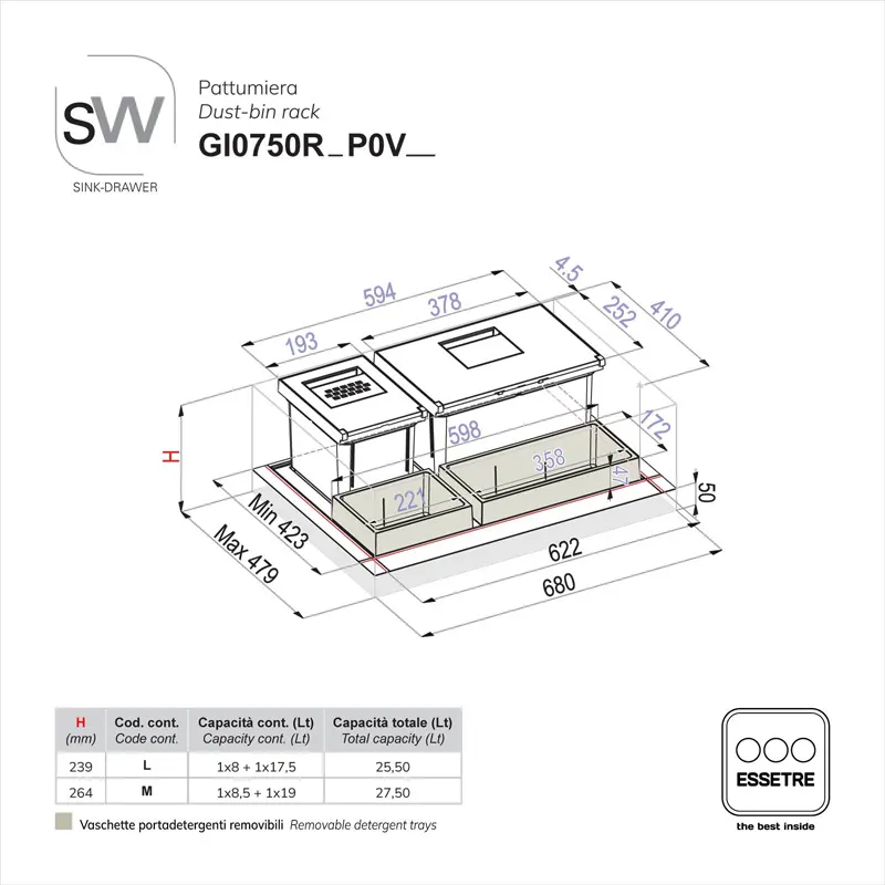 Pattumiera SINK-DRAWER per cestone sottolavello