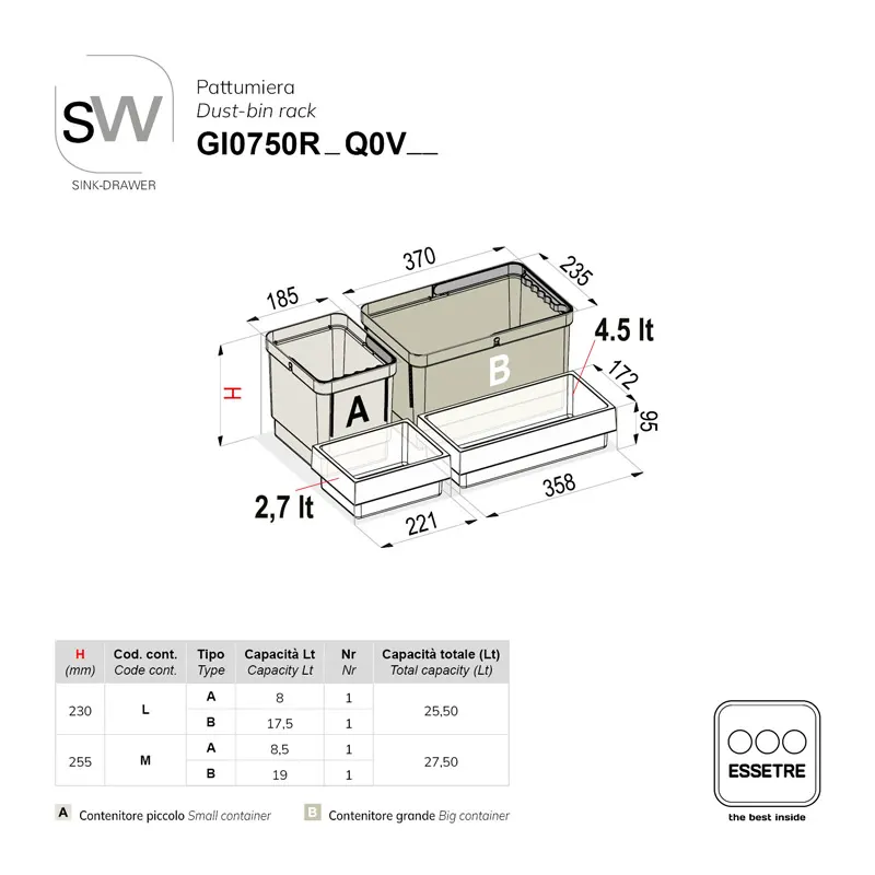 Pattumiera SINK-DRAWER per cestone sottolavello