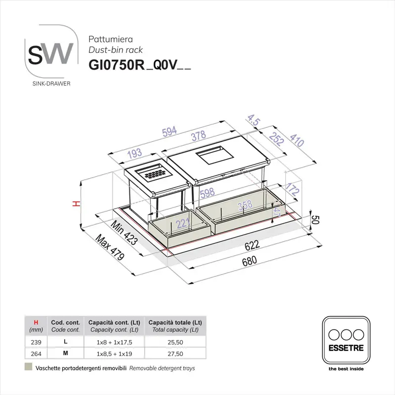 Pattumiera SINK-DRAWER per cestone sottolavello