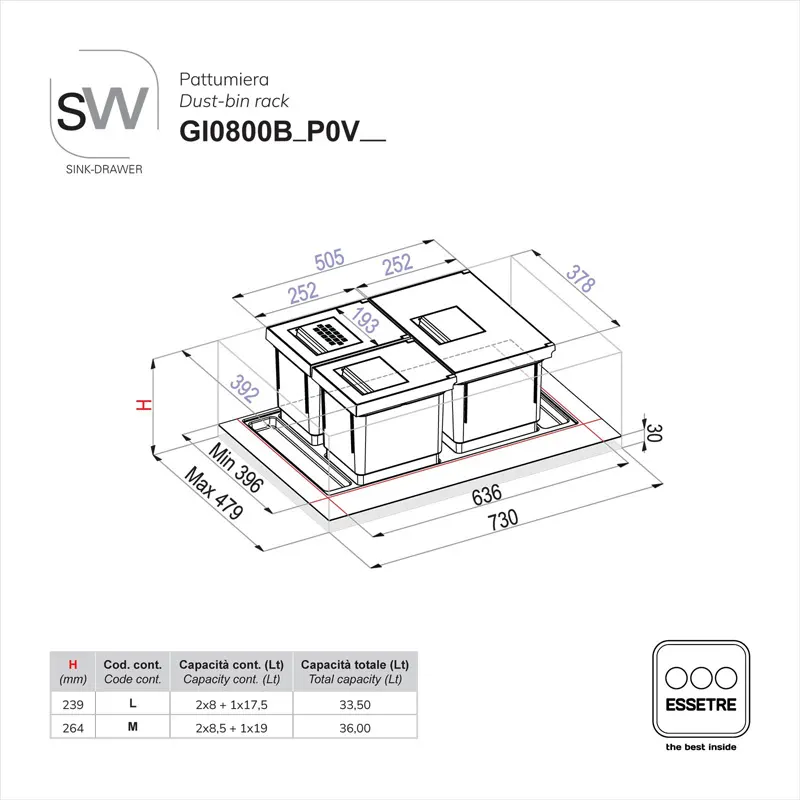 Pattumiera SINK-DRAWER per cestone sottolavello