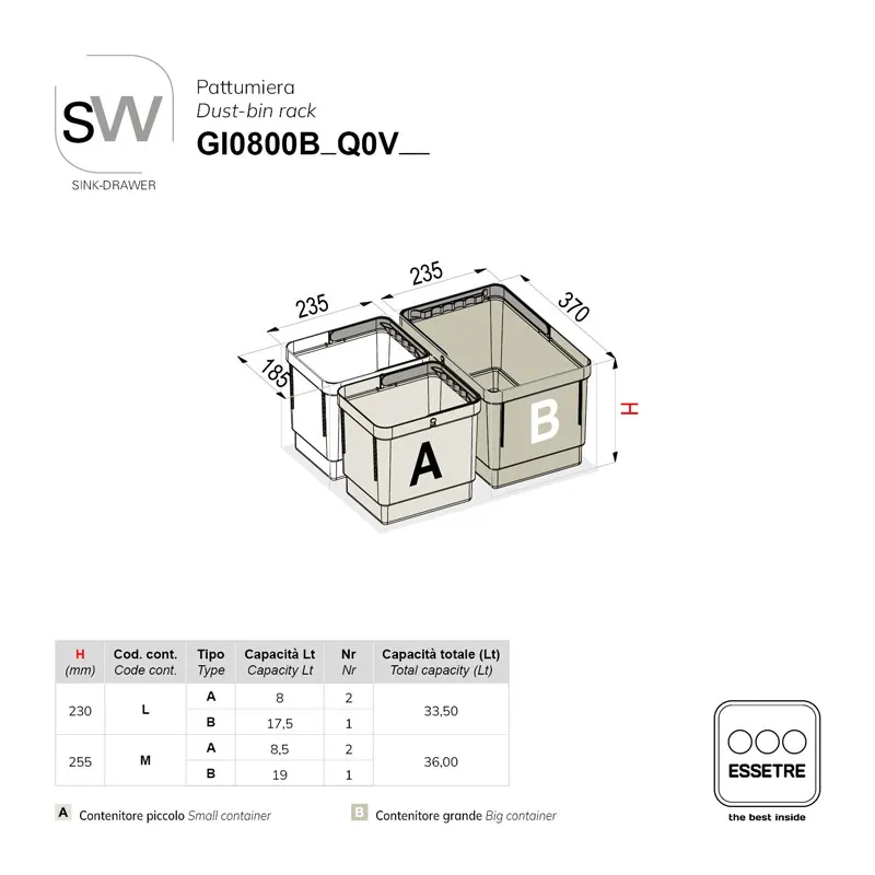 Pattumiera SINK-DRAWER per cestone sottolavello