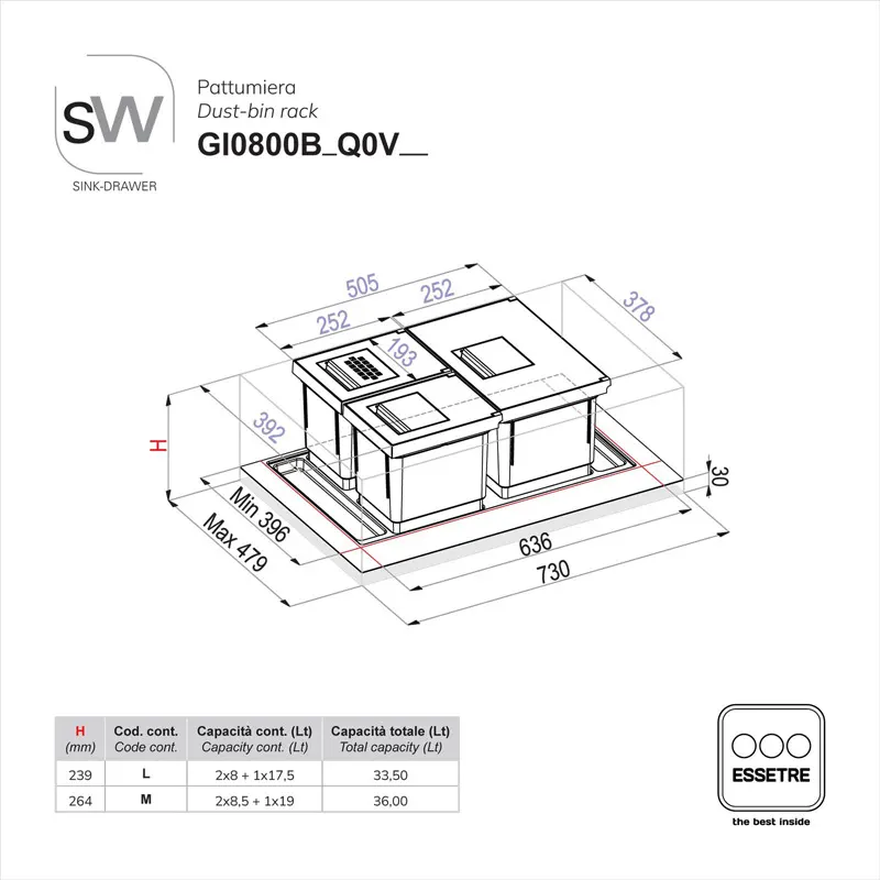 Pattumiera SINK-DRAWER per cestone sottolavello
