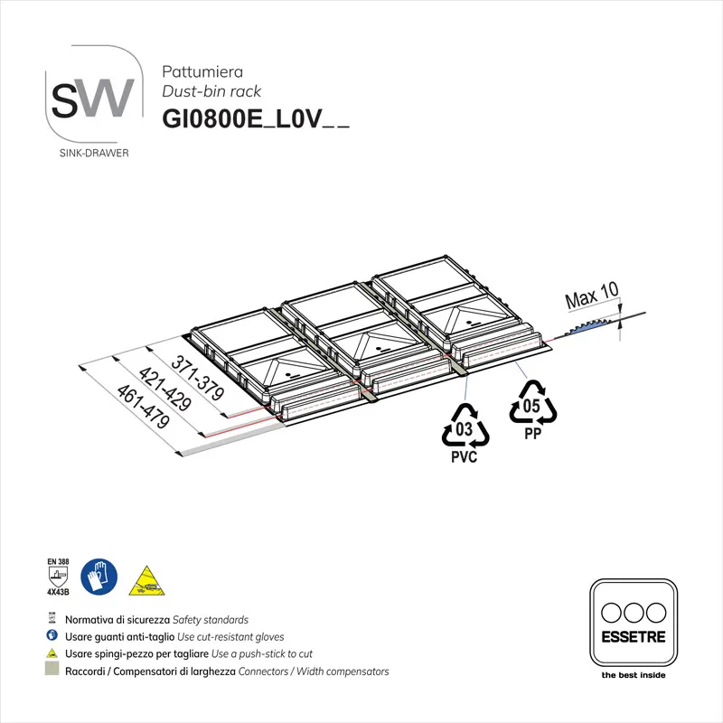 Pattumiera BIO BASIC ECO in PLASTICA per cestone base 800 mm