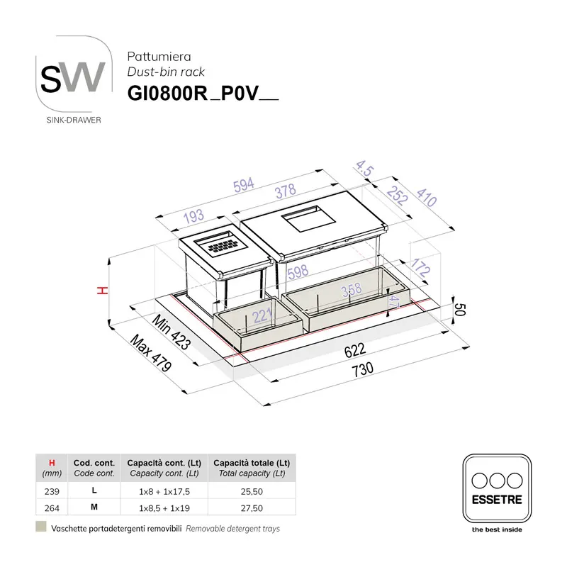 Pattumiera SINK-DRAWER per cestone sottolavello