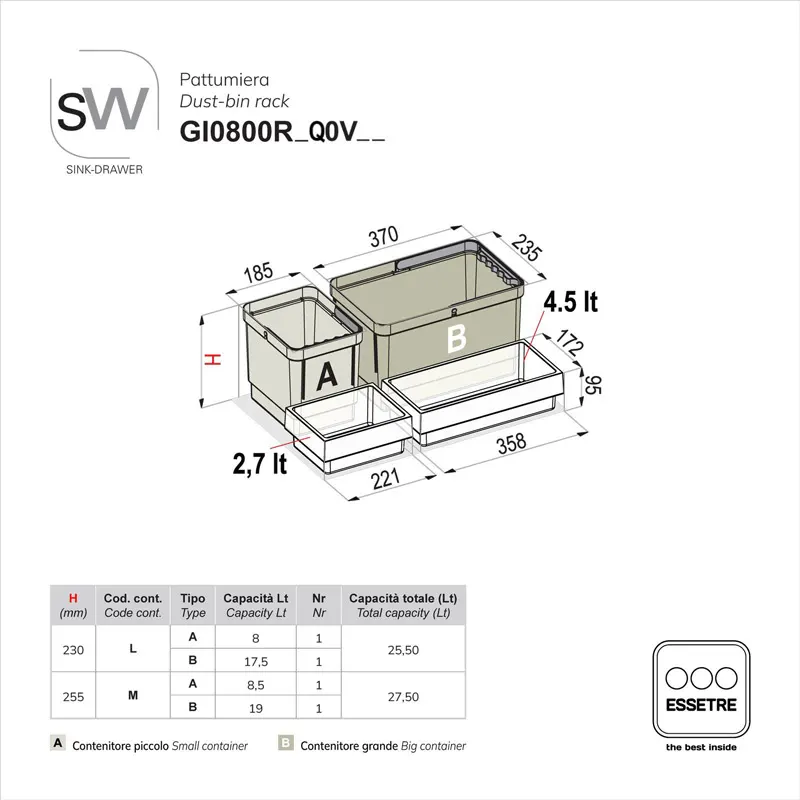 Pattumiera SINK-DRAWER per cestone sottolavello