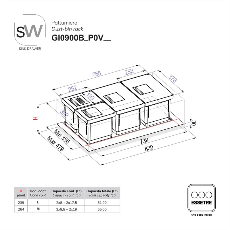 Pattumiera SINK-DRAWER per cestone sottolavello