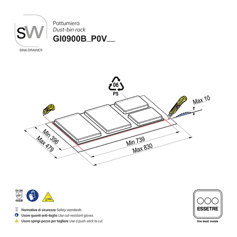 Pattumiera BIO BASIC SUPERIOR della gamma SINK-DRAWER per cestone sottolavello con base 900 mm.