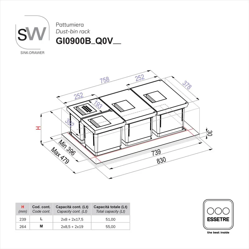 Pattumiera SINK-DRAWER per cestone sottolavello