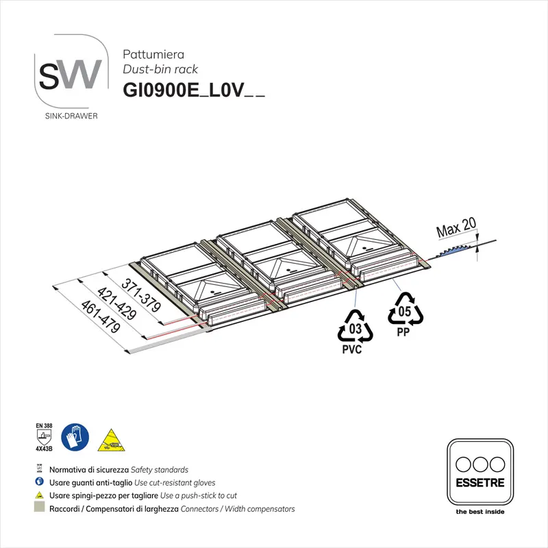 Pattumiera BIO BASIC ECO in PLASTICA per cestone base 900 mm
