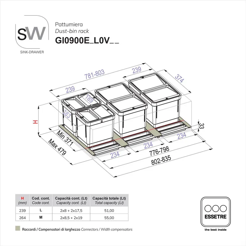 Pattumiera BIO BASIC ECO in PLASTICA per cestone base 900 mm