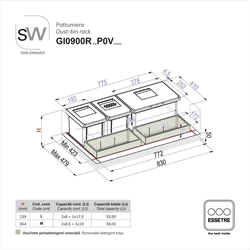 Pattumiera SINK-DRAWER per cestone sottolavello