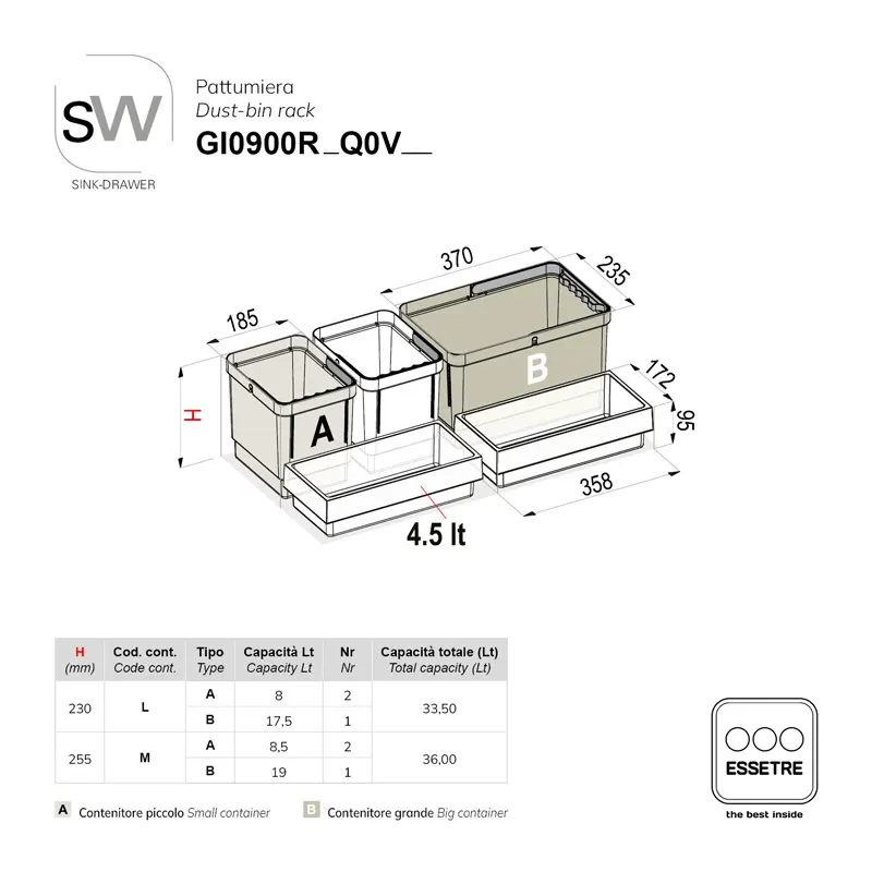 Pattumiera SINK-DRAWER per cestone sottolavello