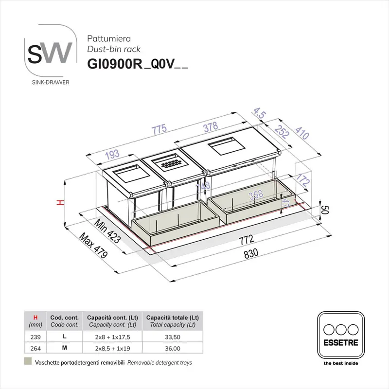 Pattumiera SINK-DRAWER per cestone sottolavello
