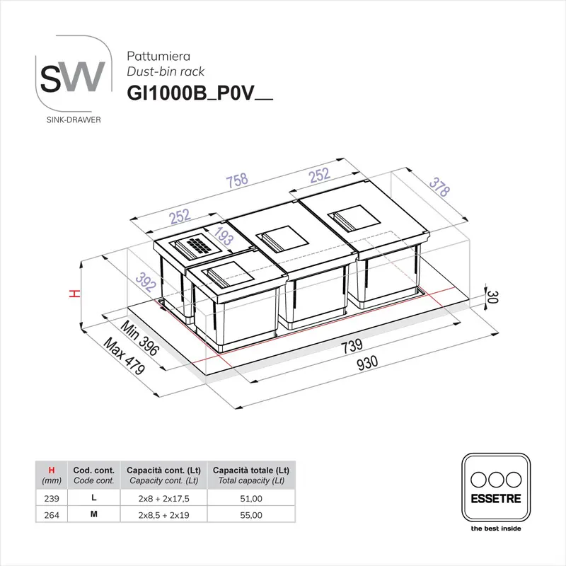 Pattumiera SINK-DRAWER per cestone sottolavello