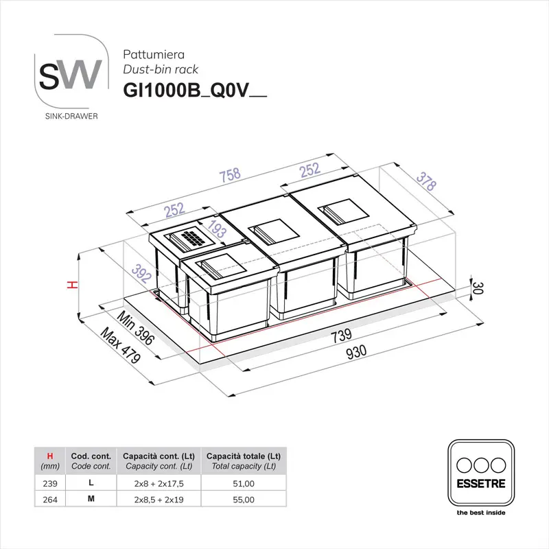 Pattumiera SINK-DRAWER per cestone sottolavello