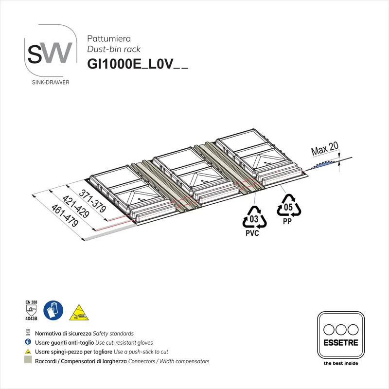 Pattumiera BIO BASIC ECO in PLASTICA per cestone base 1000 mm