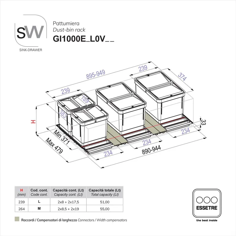 Pattumiera BIO BASIC ECO in PLASTICA per cestone base 1000 mm