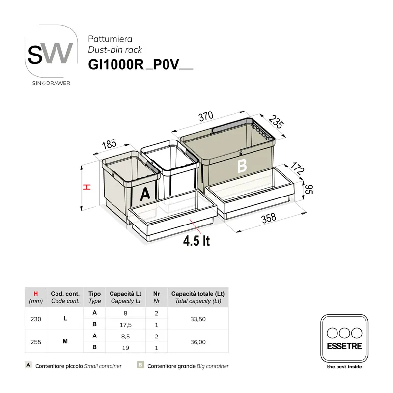 Pattumiera SINK-DRAWER per cestone sottolavello