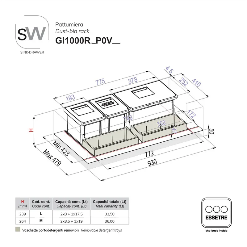 Pattumiera SINK-DRAWER per cestone sottolavello