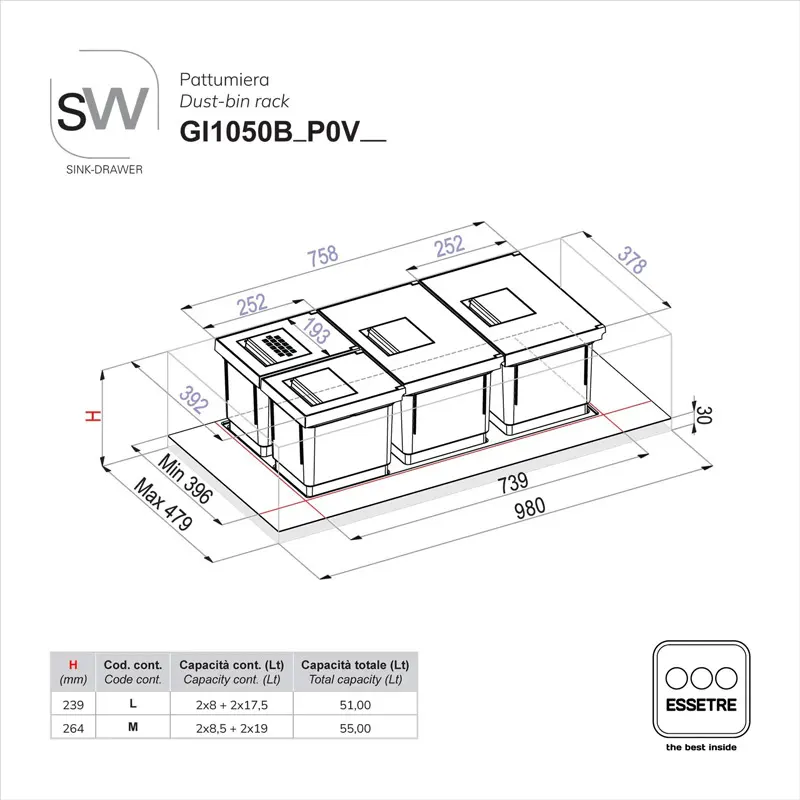 Pattumiera SINK-DRAWER per cestone sottolavello