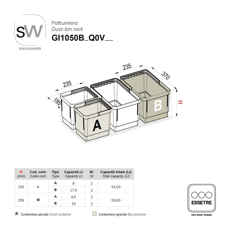 Pattumiera SINK-DRAWER per cestone sottolavello