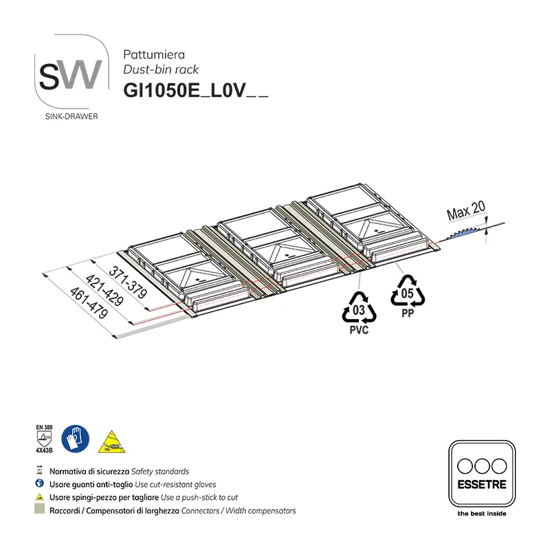 Pattumiera BIO BASIC ECO in PLASTICA per cestone base 1050 mm