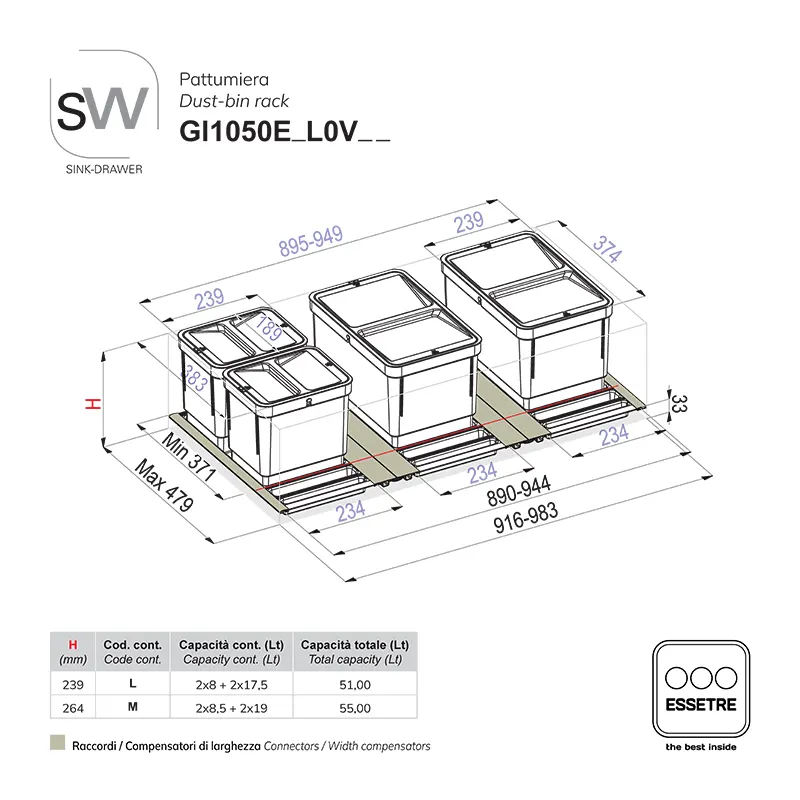 Pattumiera BIO BASIC ECO in PLASTICA per cestone base 1050 mm