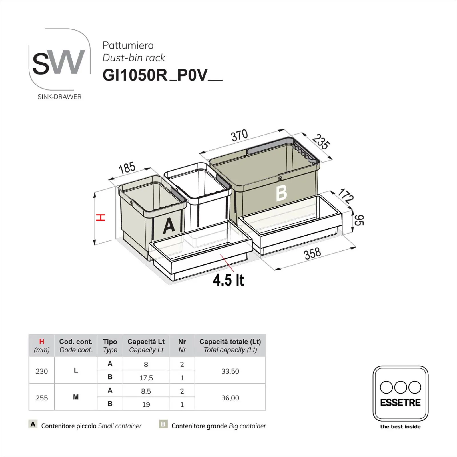 Pattumiera SINK-DRAWER per cestone sottolavello
