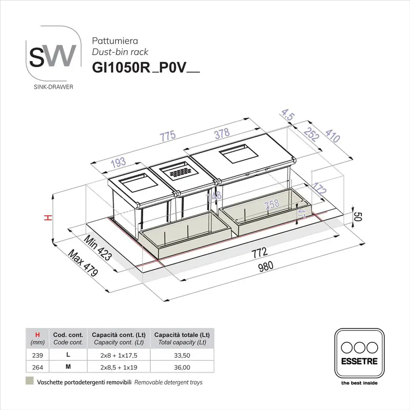 Pattumiera SINK-DRAWER per cestone sottolavello