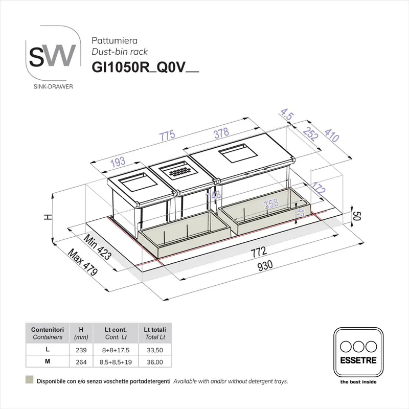 Pattumiera SINK-DRAWER per cestone sottolavello