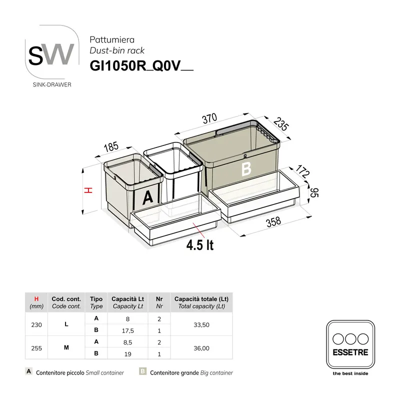 Pattumiera SINK-DRAWER per cestone sottolavello