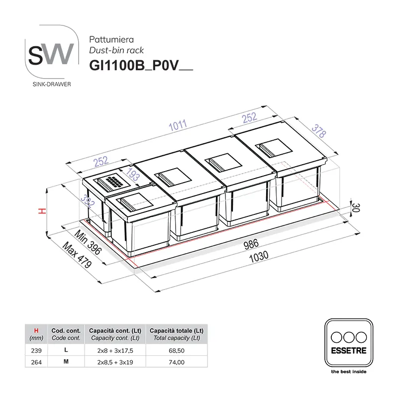 Pattumiera SINK-DRAWER per cestone sottolavello