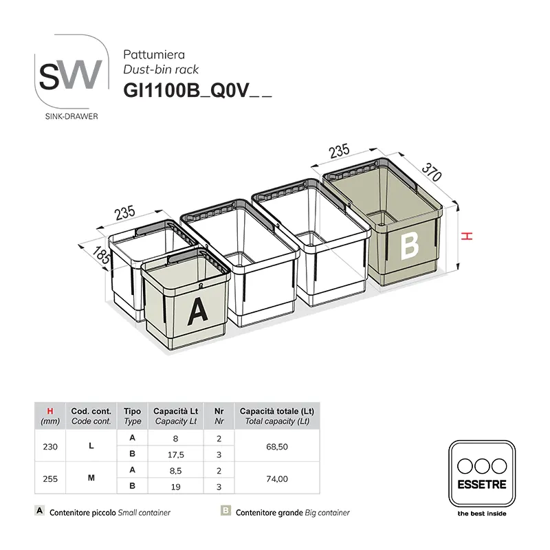 Pattumiera SINK-DRAWER per cestone sottolavello