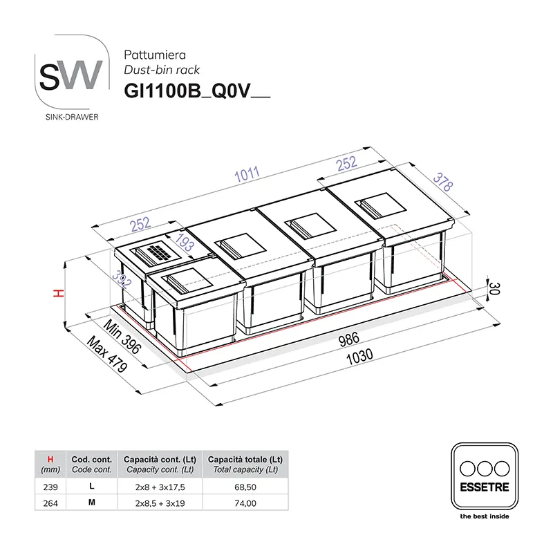 Pattumiera SINK-DRAWER per cestone sottolavello