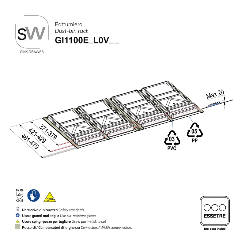 Pattumiera BIO BASIC ECO in PLASTICA per cestone base 1100 mm